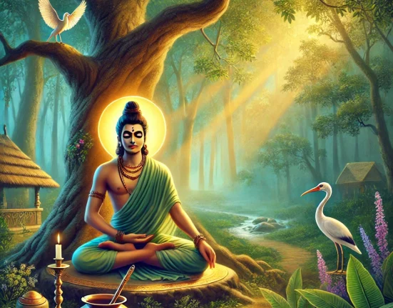 Siddha Konkanavar meditating under a tree, surrounded by the serenity of nature